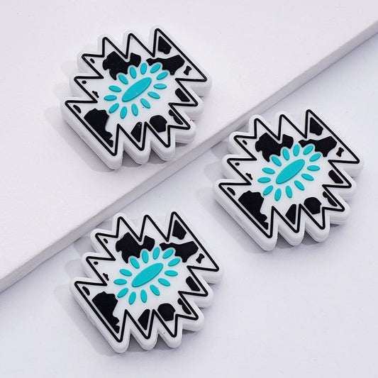 White Cow Print Western Concho Azte Silicone Focal Beads