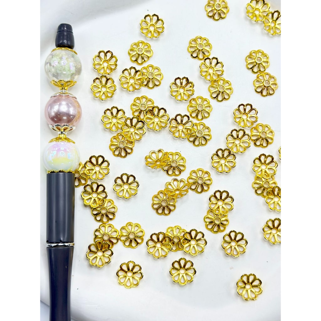 Gold & Silver Beadable Metal Flower End Spacer Cap Beads, 11MM