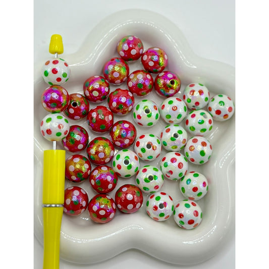 UV Finish Multi Colors Small Dots Red White Round Bling Bling Acrylic Beads, 16MM