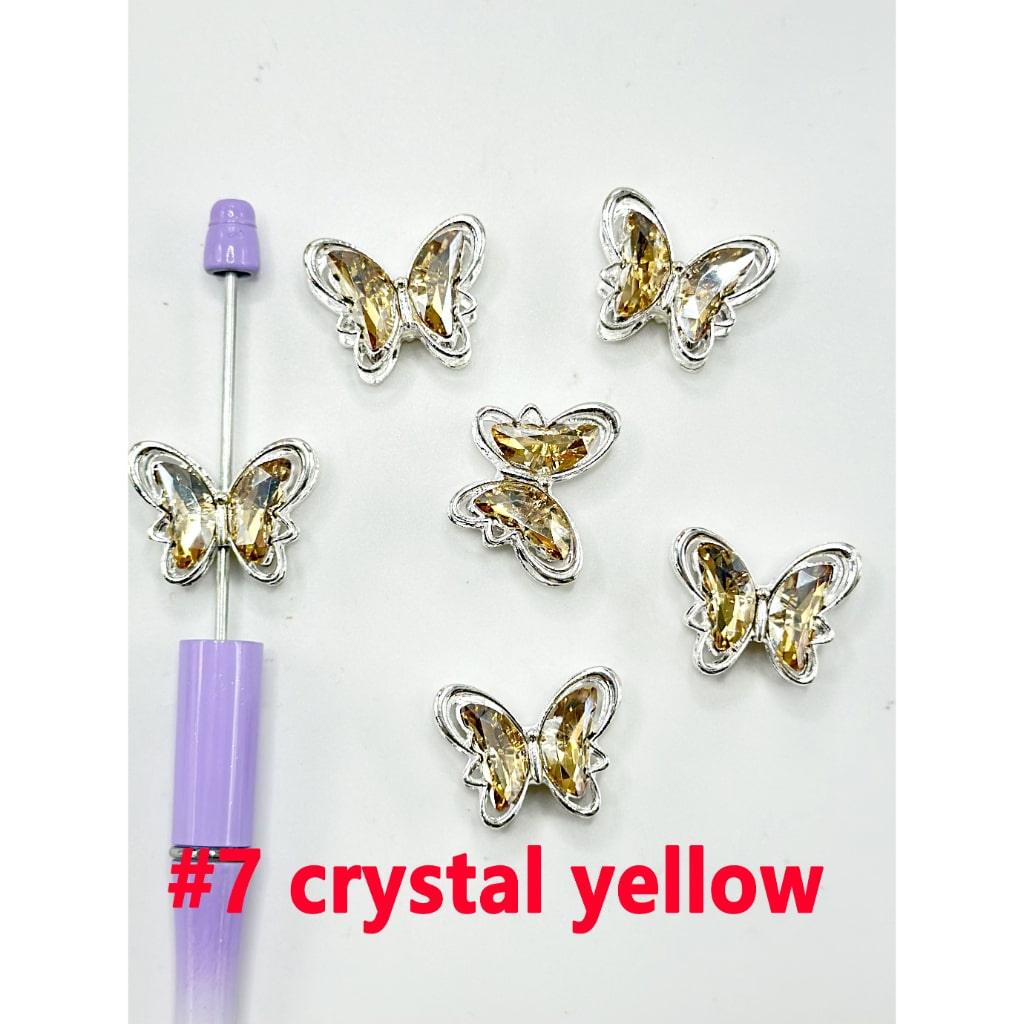 Cute Silver Alloy Metal Bling Bling Butterfly Rhinestone Acrylic Beads, 26*21MM