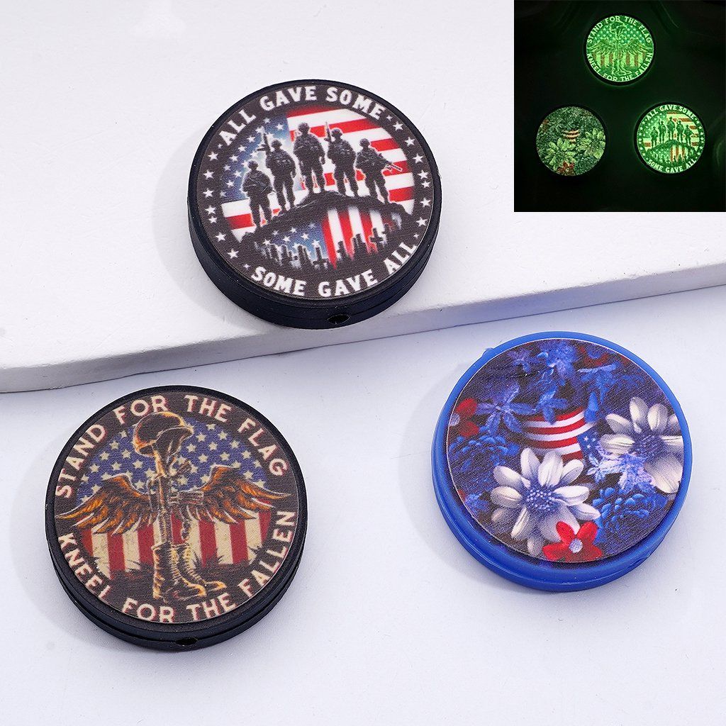 Patriotic Silicone Focal Beads Glowing USA Soldier Design, Assorted Mix
