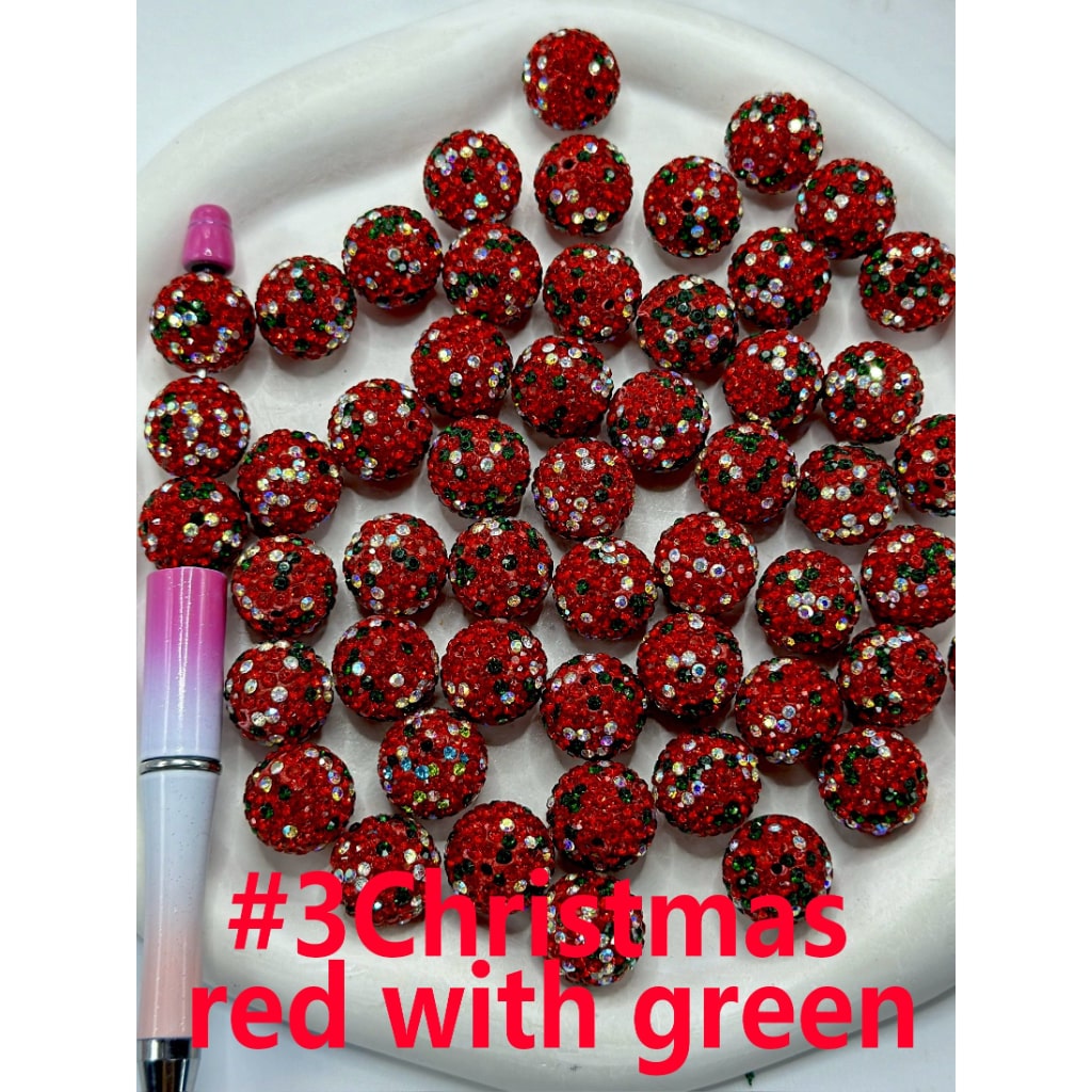 Topic Rhinestone Merry Christmas Clay Beads, 16MM