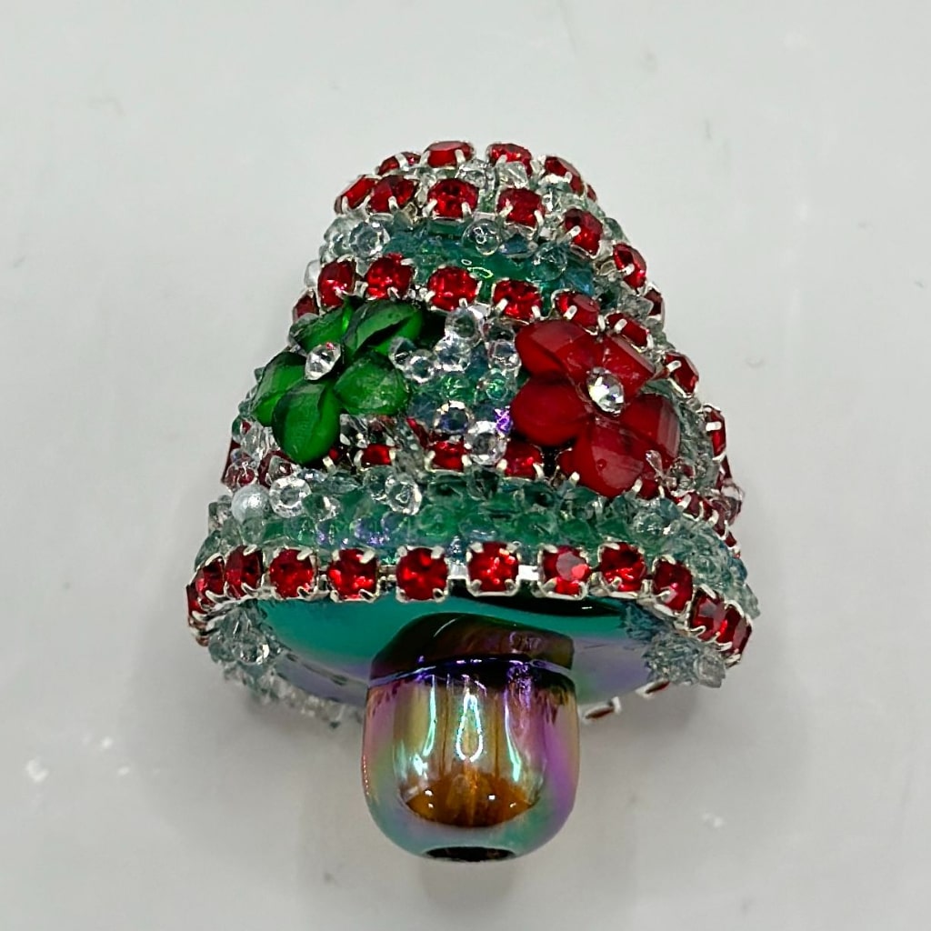 Vivid Red Green Bling Bling Rhinestone White Pearl Small Flower Christmas Tree Sugar Acrylic Beads, Around 30*24MM