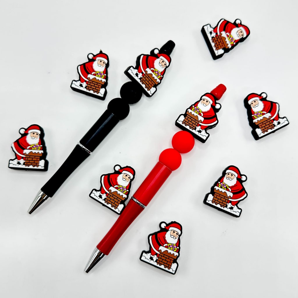 Santa Claus Climbs the Chimney Gift Present Silicone Focal Beads