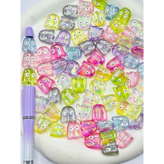 Translucent Pacman Little Cute Acrylic Beads, Random Mix, 16*15MM