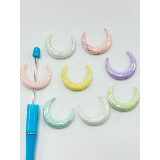 Pastel Light Color Moon Beads, UV Coated Crescent Shape Moon Acrylic Beads, 33MM, Random Mix