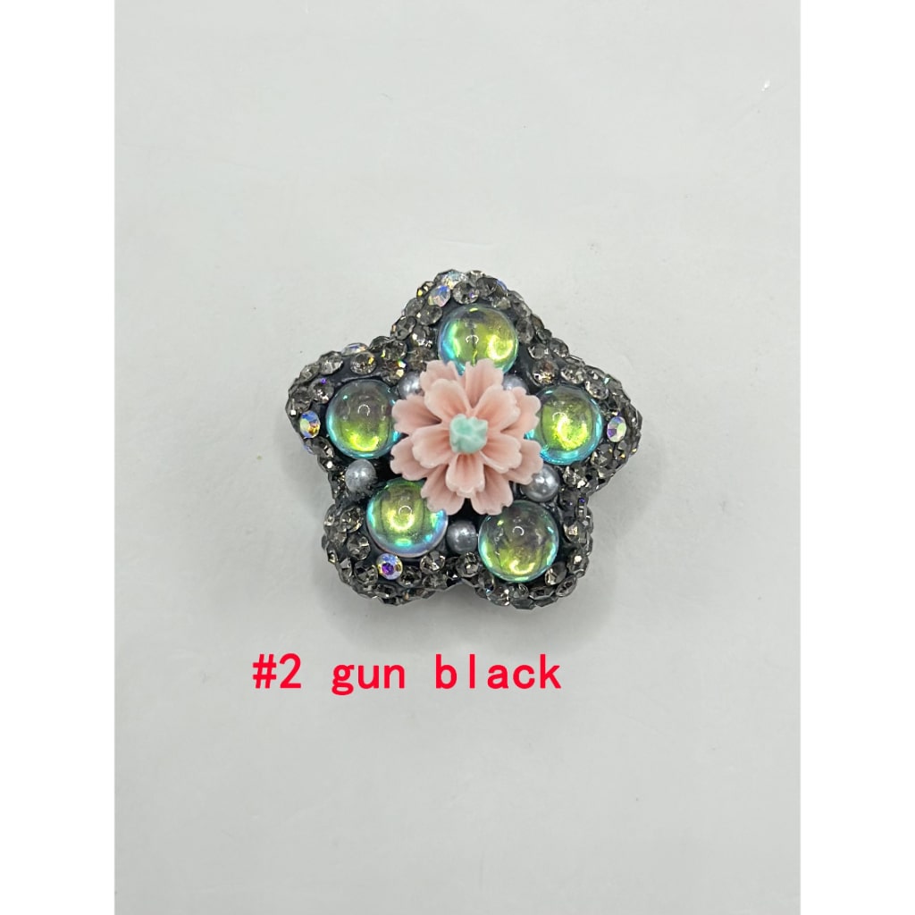 Small Flower Pearls Clear Rhinestones with Flower Shape Clay Beads with in Solid Colors, 26MM by 26MM