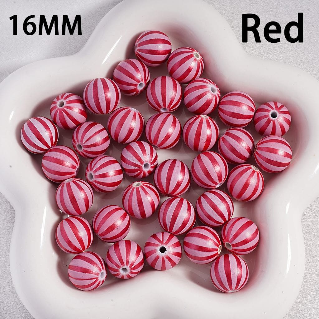 Metallic Watermelon Stripe Design Round Acrylic Beads 16MM