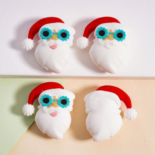3D Cool Father Santa Claus Sunglasses & Red Hat Silicone Focal Beads