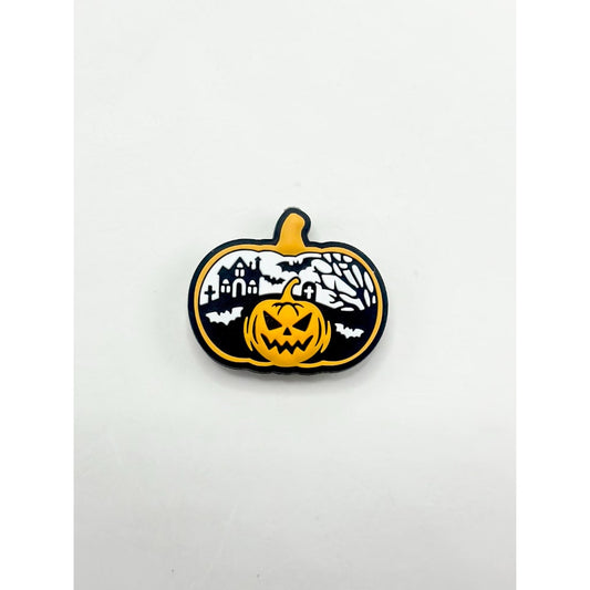 Halloween Spooky Mask Pumpkin and Bat Tree Castle at Night Silicone Focal Beads