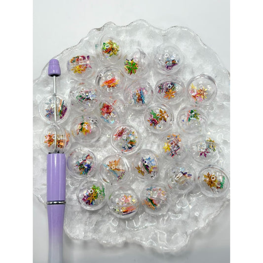 Round DIY Beads, Acrylic Beads with Flakes Inside, Clear Hollow Shaker Ball, Size 20mm