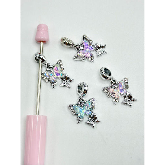 Fancy Rhinestone Pendant with Silver Alloy Butterfly Bail Bead, Jump Ring, Random Mix, 30*16MM