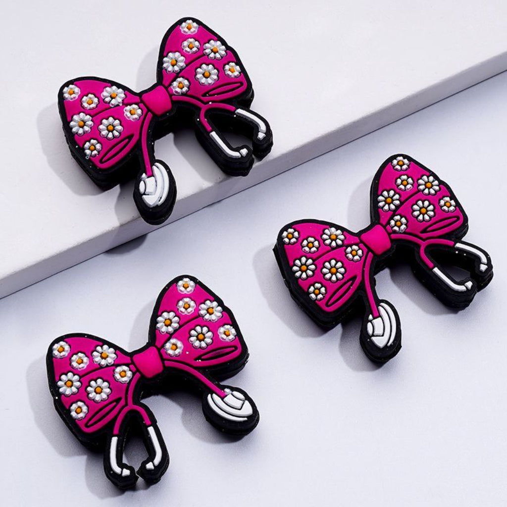 Stethoscope Nurse Hospital Cute Bowknot with Mini Flowers Silicone Focal Beads