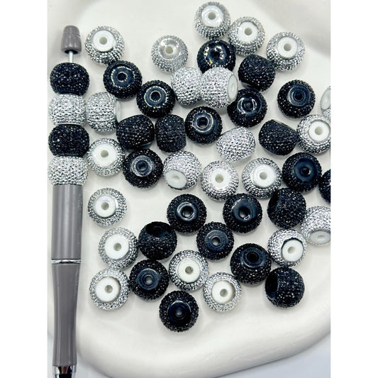 Rhinestone Wheel Silver & Black Acrylic Beads, 12*16MM