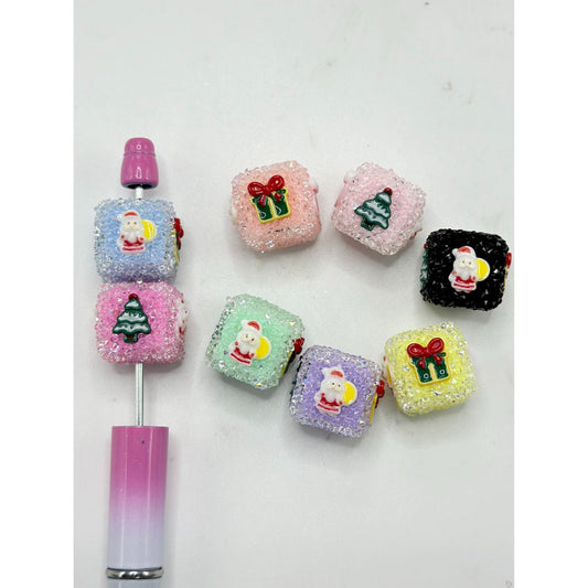 Square Cube Merry Christmas Sugar Acrylic Beads, Random Mix, 16MM