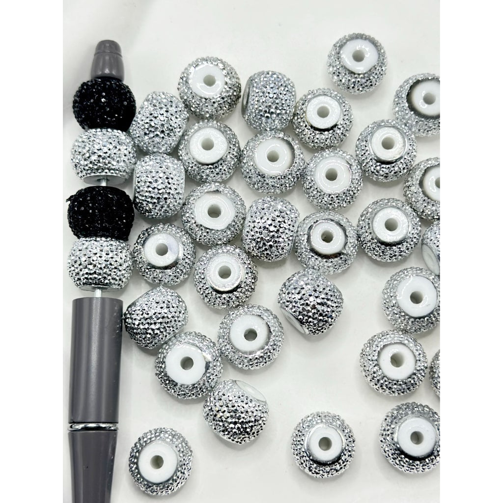 Rhinestone Wheel Silver & Black Acrylic Beads, 12*16MM