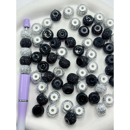 Rhinestone Wheel Silver & Black Acrylic Beads, 14*10MM