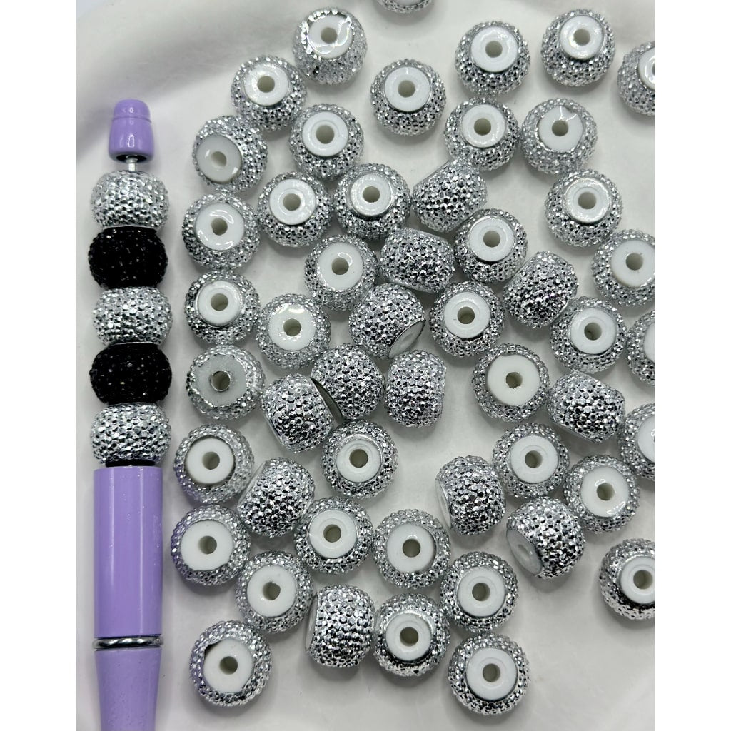 Rhinestone Wheel Silver & Black Acrylic Beads, 14*10MM