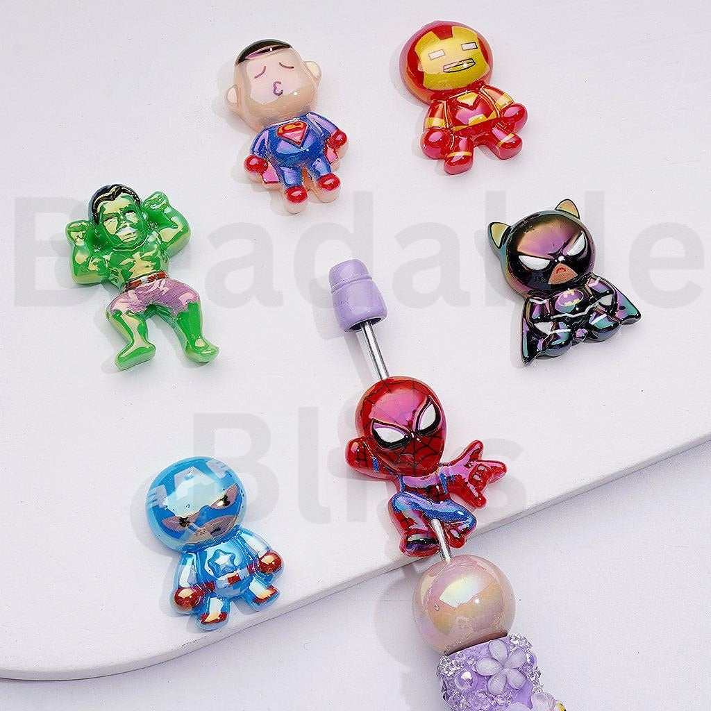 UV Coating Super Heroes Strong Character Acrylic Beads, Random Mix