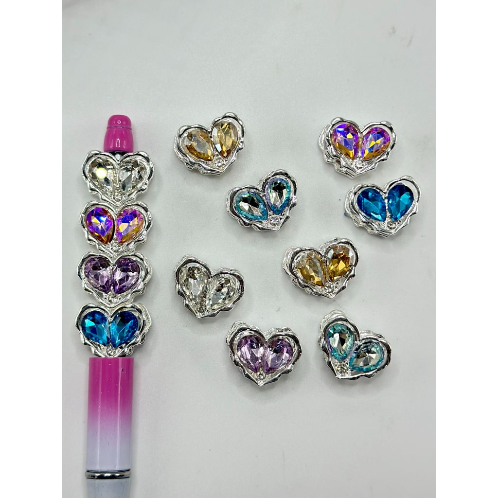 Metal Heart Translucent Vivid Silver Alloy Rhinestone Beads, Random Mix, 20*15MM