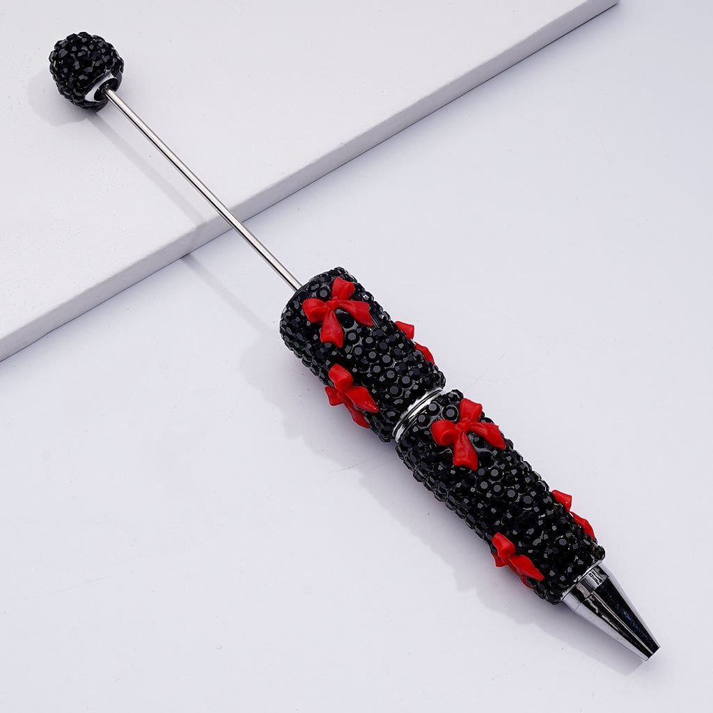 Colorful Clay Pen with Bowknots Beadable Design with Black Rhinestones in Pink, Red, Blue & White