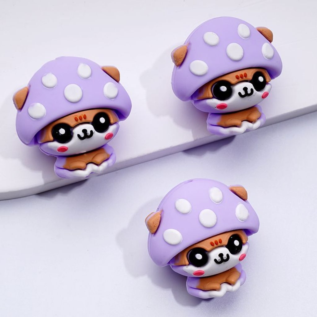3D Puppies Cute Dogs Animal with Mushroom Hats Caps Silicone Focal Beads