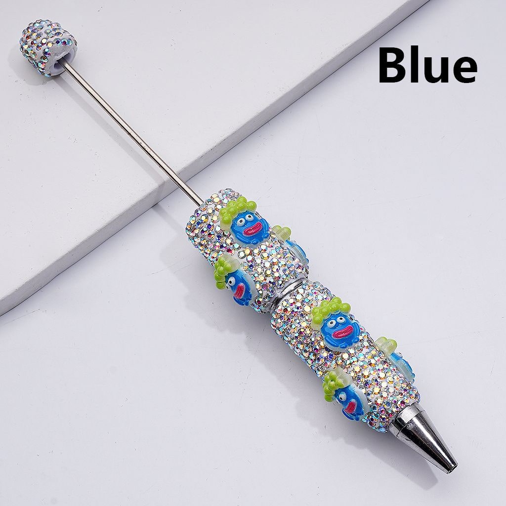 Cartoon with Bald Head Sausage Mouth Little Cute AB Rhinestones Beadable Clay Pens