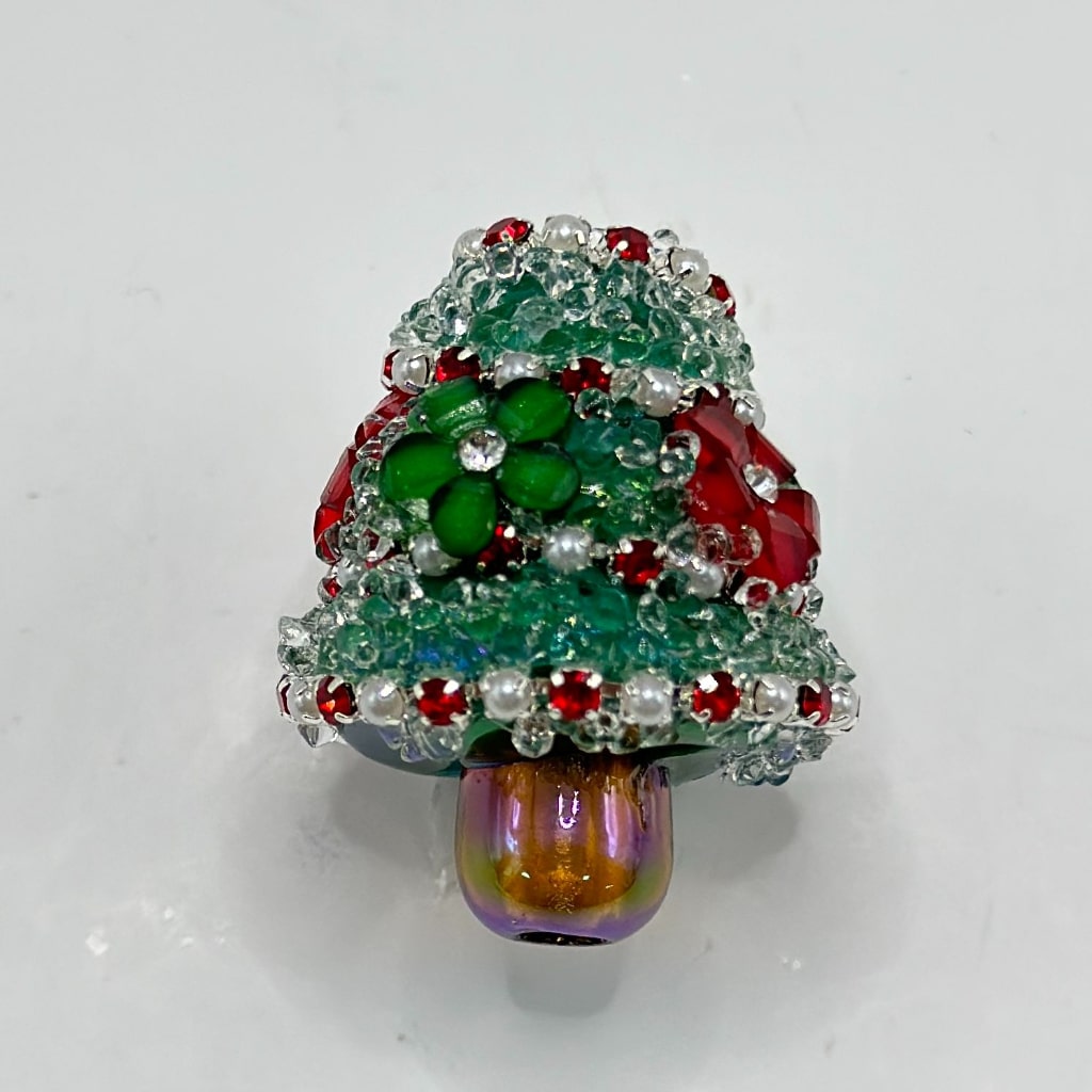 Vivid Red Green Bling Bling Rhinestone White Pearl Small Flower Christmas Tree Sugar Acrylic Beads, Around 30*24MM