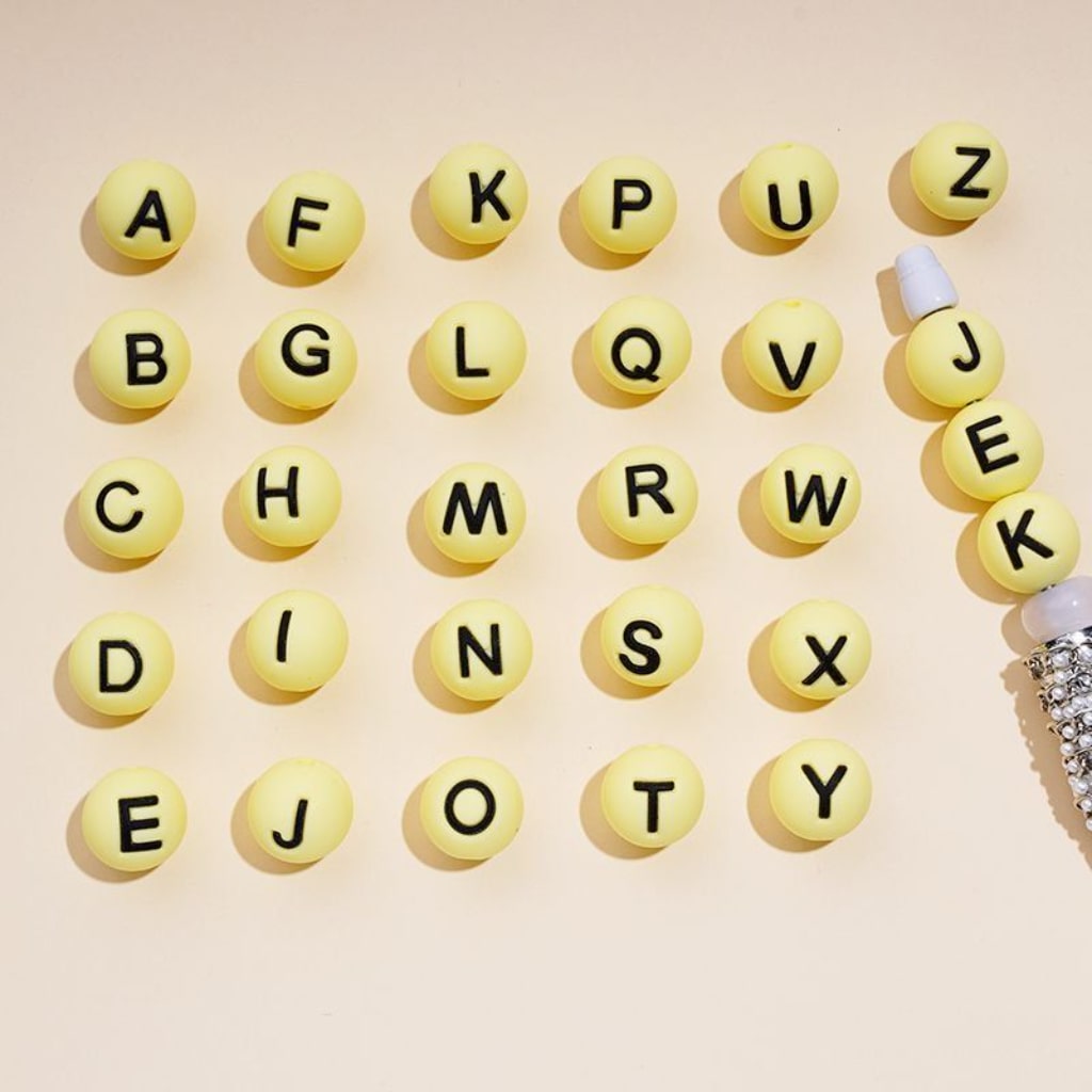 Round  Solid Colored English Letter Silicone Beads, 15MM, Random Mix Letters, Please Read the Description