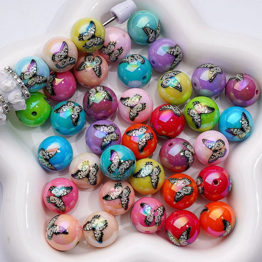 UV-Coated Acrylic Beads – Elegant Black & White Butterfly Design – 16MM Assorted Mix