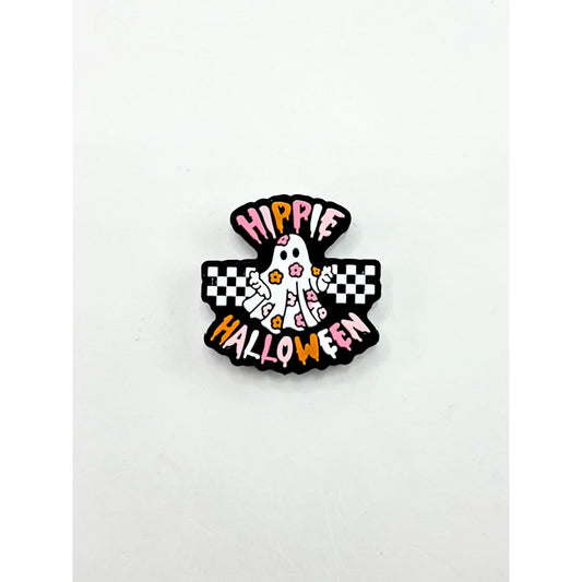 Little White Ghost Halloween Hippie with Small Flowers Silicone Focal Beads