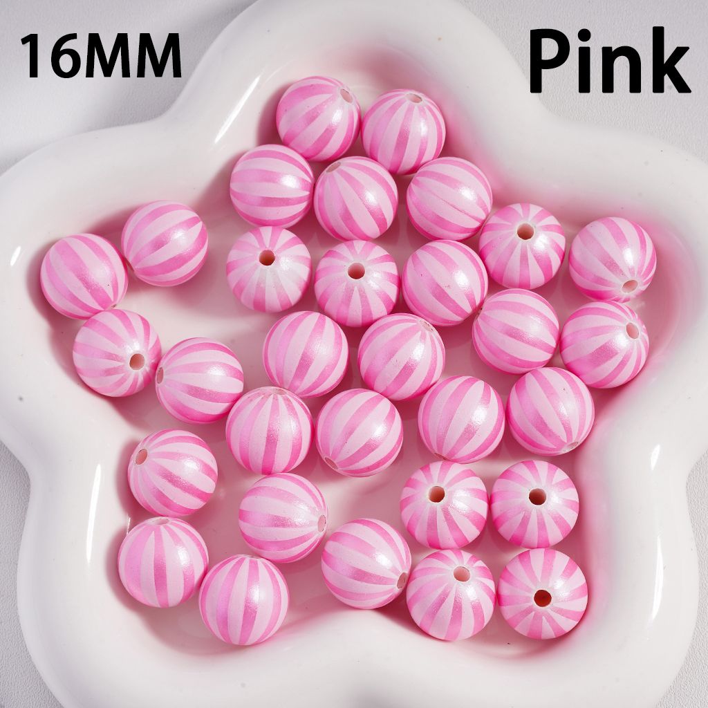 Metallic Watermelon Stripe Design Round Acrylic Beads 16MM