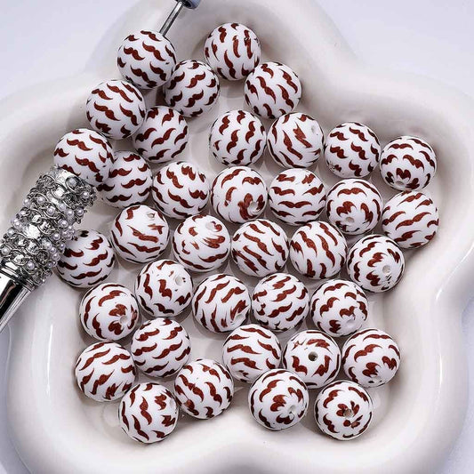 15MM Brown Silicone Beads with Cute Mustache & Beard Print, Style Z-00215