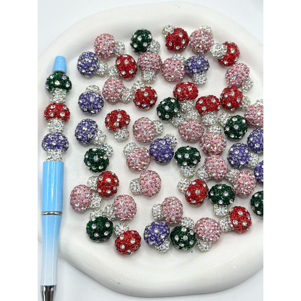 Mushroom Clear Rhinestone Colorful Clay Beads, Random Mix, 18MM