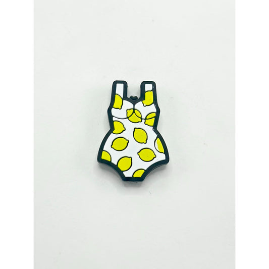 Yellow Lemon Prints with White Dress Silicone Focal Beads
