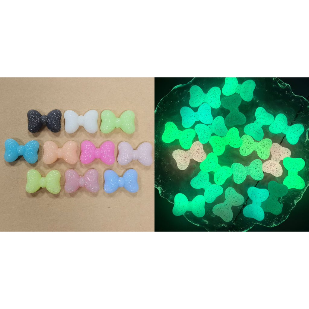Luminous Glittery Little Cute Bowknot Silicone Focal Beads, Random Mix