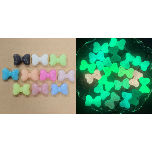 Luminous Glittery Little Cute Bowknot Silicone Focal Beads, Random Mix
