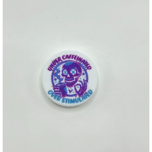 Under Stimulated Over Caffeinated Purple Skeleton Skull Drinks Coffee Silicone Focal Beads