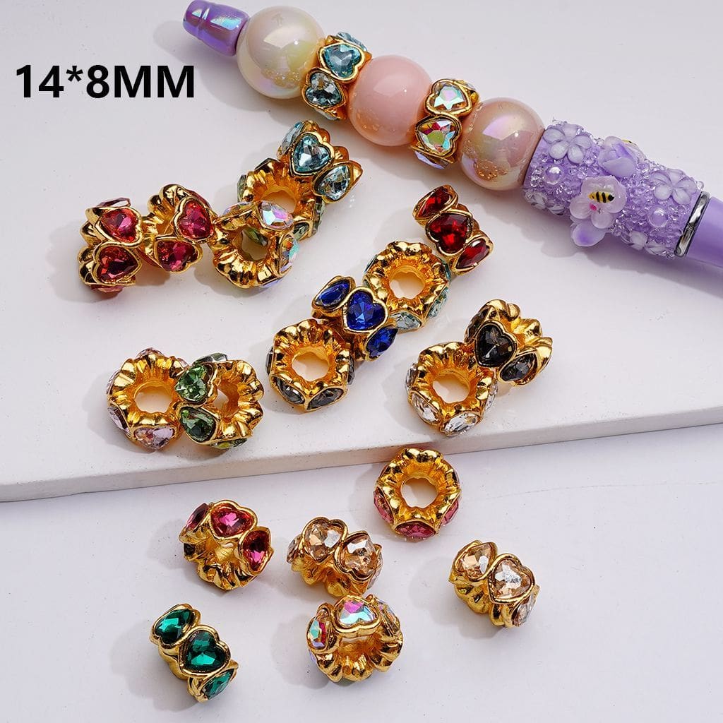 Multi-Color Rhinestone Heart Spacer in Silver Alloy 14MM x 8MM, Assorted Selection