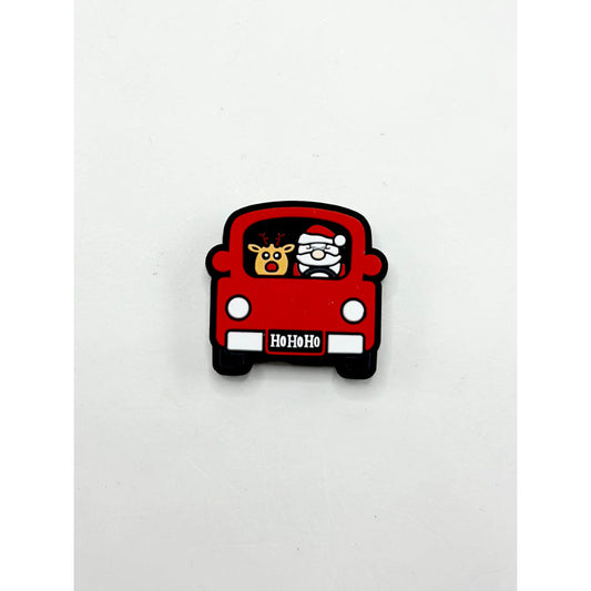 Santa Father Christmas Drives a Red Car with the Deer Silicone Focal Beads