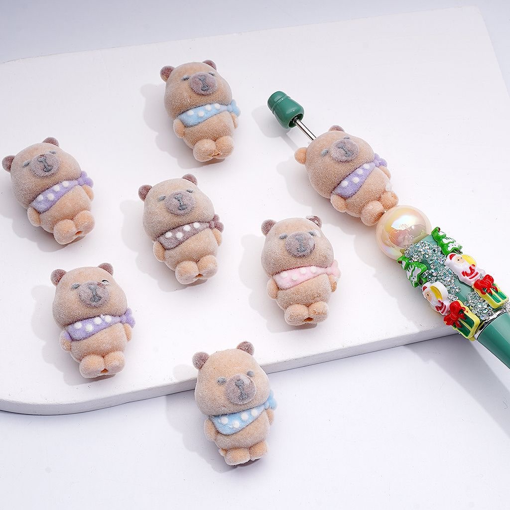 Cute Capybara with Scarf, Flocked Acrylic Beads 31*21MM, Random Mix
