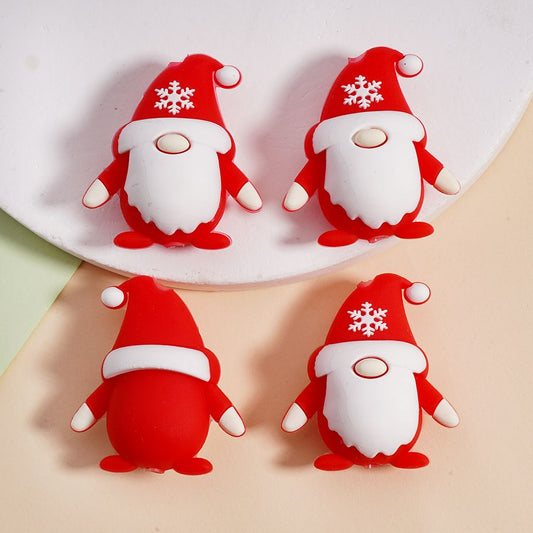 3D Cute Gnome Red Christmas Hat Design for Holiday Crafts Silicone Focal Beads