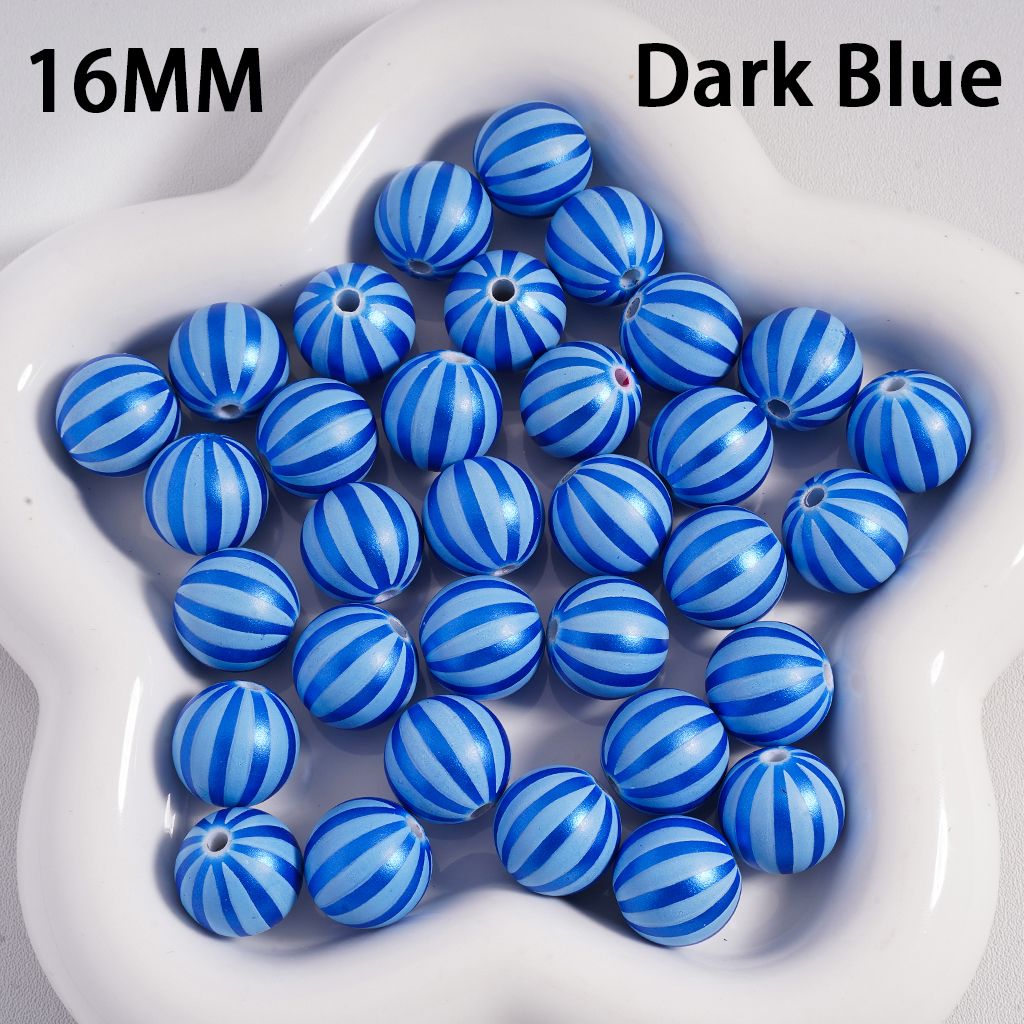 Metallic Watermelon Stripe Design Round Acrylic Beads 16MM