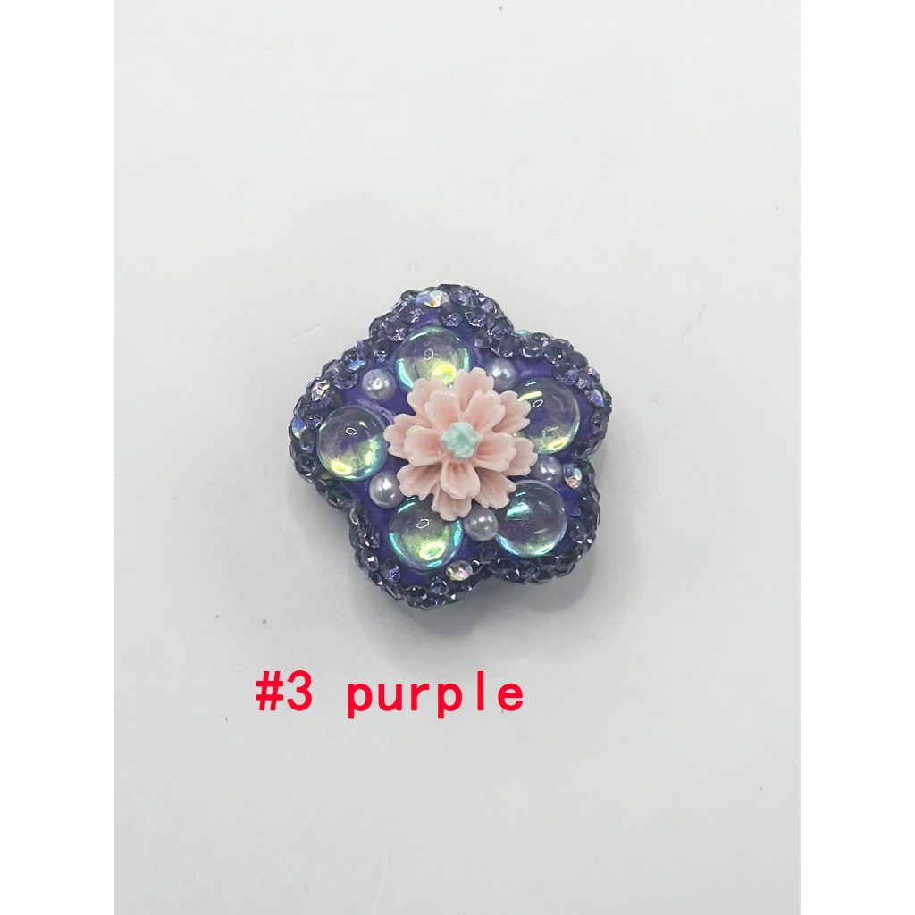 Small Flower Pearls Clear Rhinestones with Flower Shape Clay Beads with in Solid Colors, 26MM by 26MM