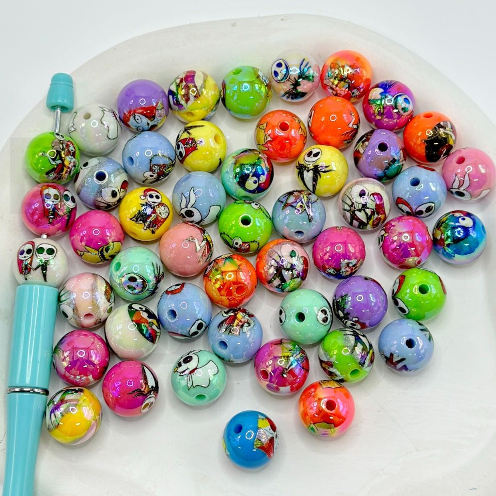 Round Colorful Terror King before Christmas Acrylic Beads, Random Mix, 16MM