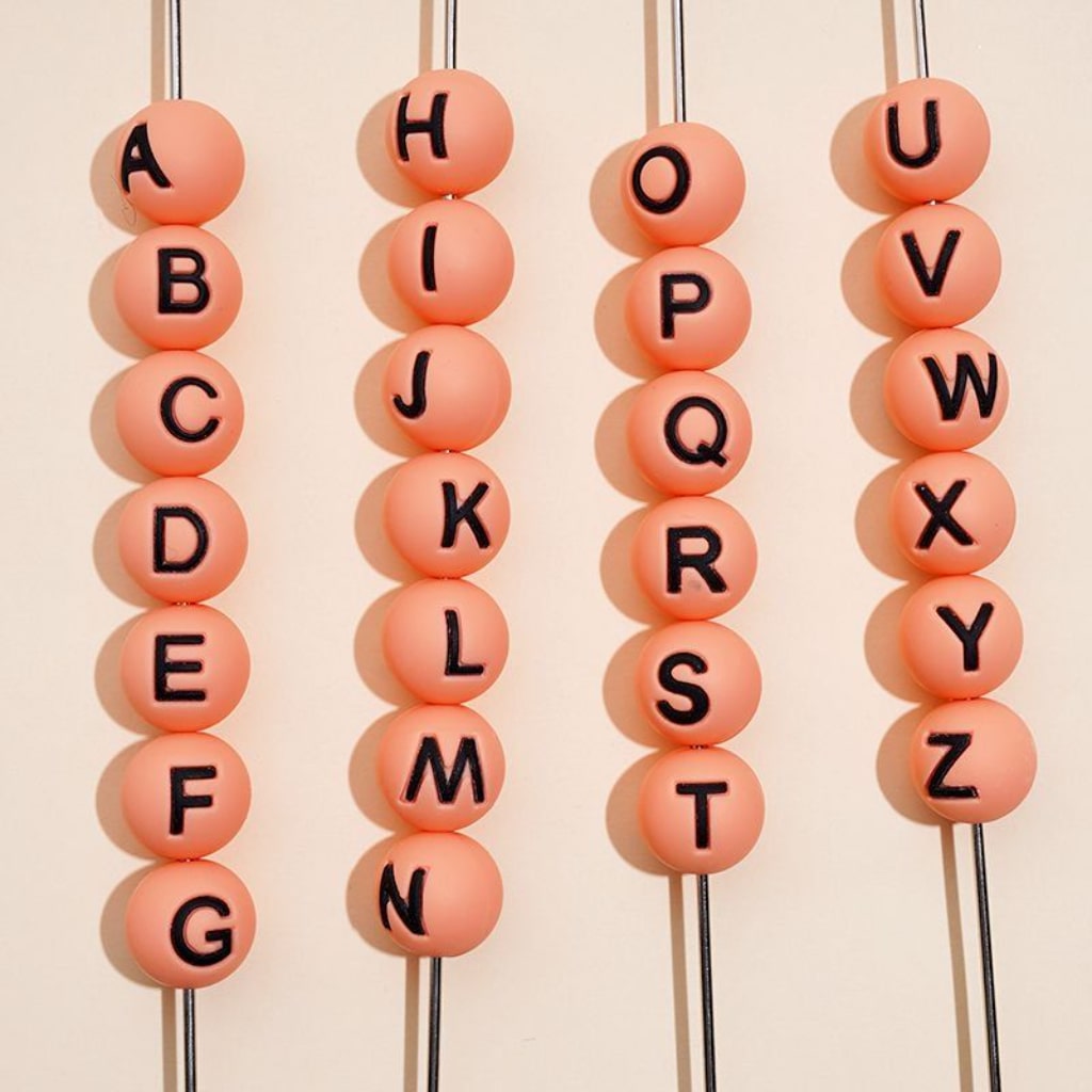 Round  Solid Colored English Letter Silicone Beads, 15MM, Random Mix Letters, Please Read the Description