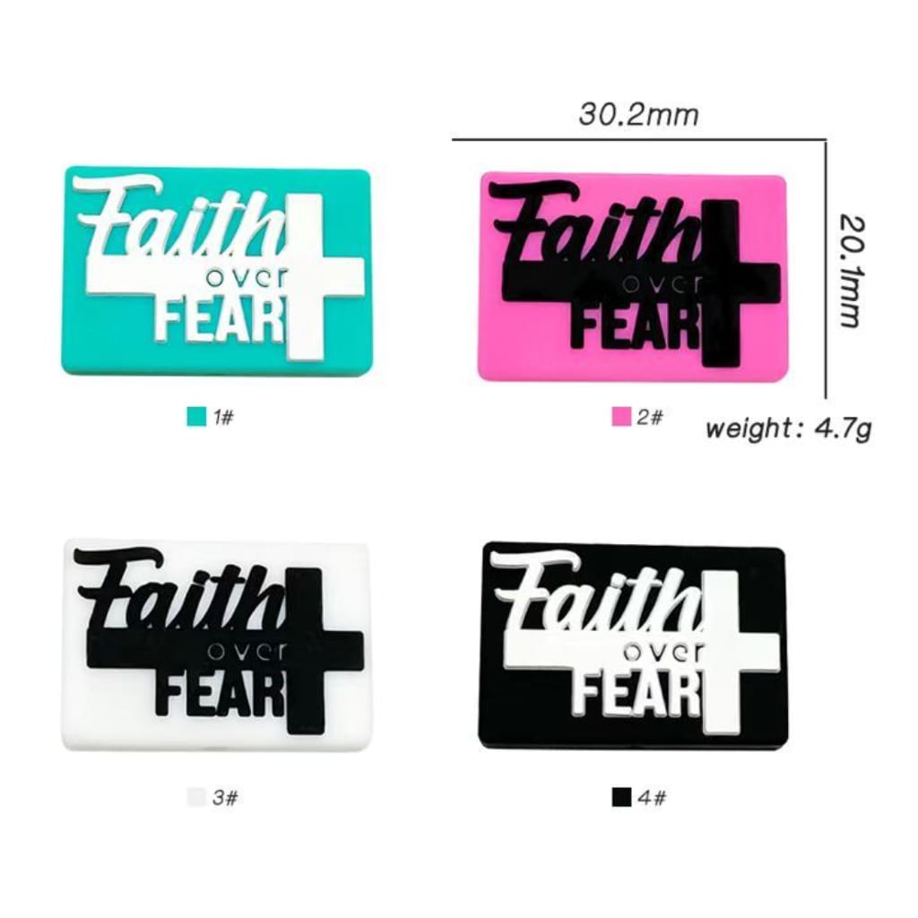 Cross Religion Jesus Christ Faith over Fear Silicone Focal Beads, Random Mix