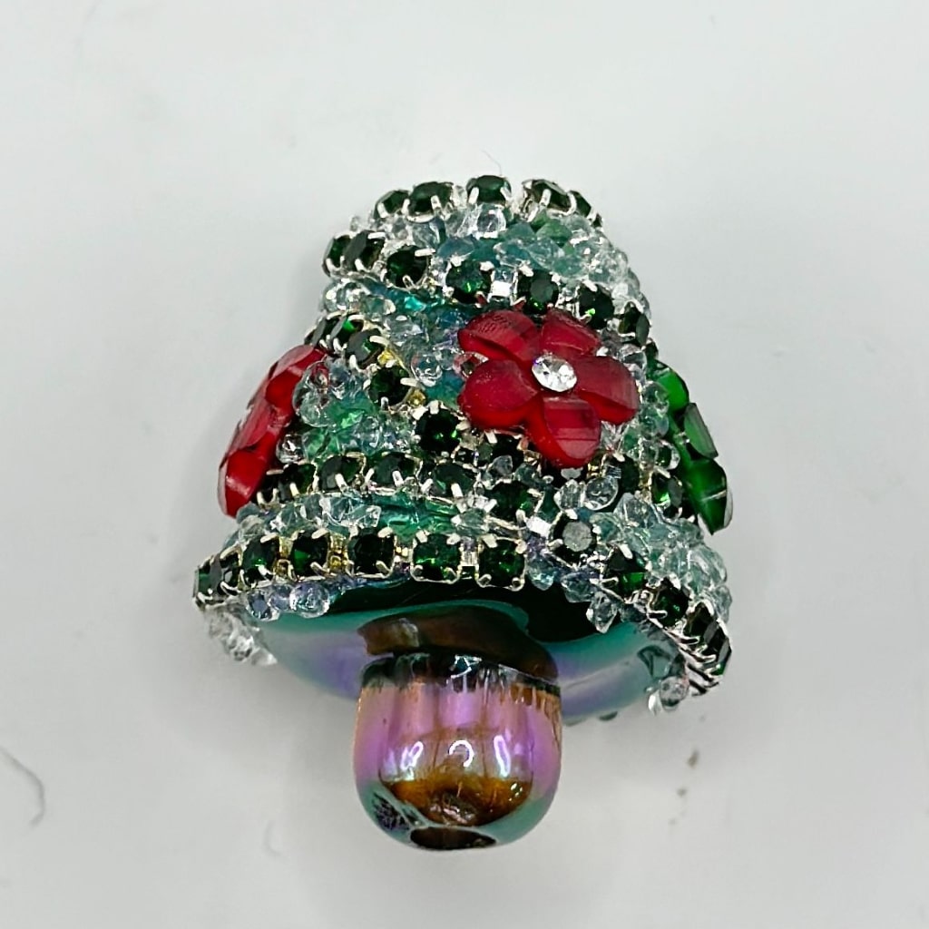 Vivid Red Green Bling Bling Rhinestone White Pearl Small Flower Christmas Tree Sugar Acrylic Beads, Around 30*24MM