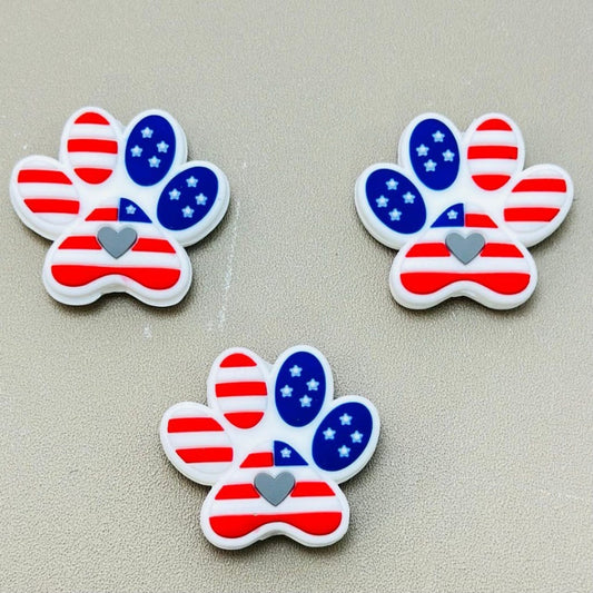 Paw Prints Cute USA America Flag Silicone Focal Beads