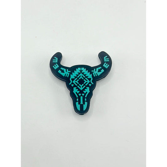 OX Head Cow Bull with Teal Prints Silicone Focal Beads